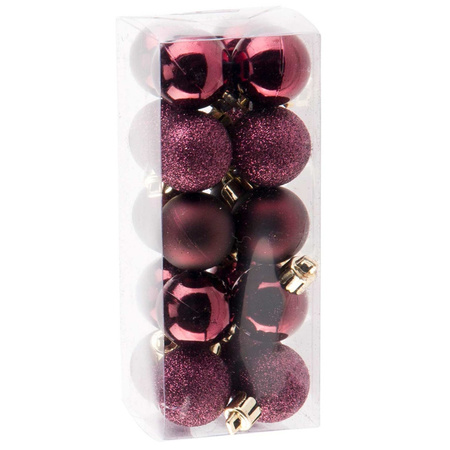 60x stuks kleine kunststof kerstballen aubergine roze 3 cm mat/glans/glitter