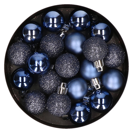 60x stuks kleine kunststof kerstballen donkerblauw 3 cm