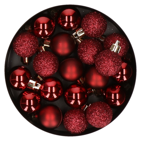 60x stuks kleine kunststof kerstballen donkerrood 3 cm