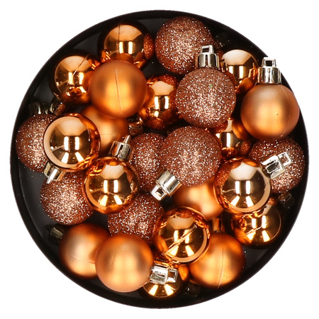 60x stuks kleine kunststof kerstballen koper 3 cm