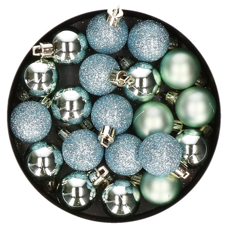 60x pcs small plastic christmas baubles mint green 3 cm matte/shiny/glitter