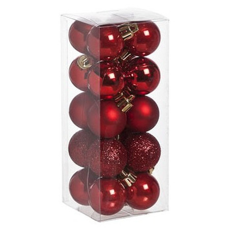 60x stuks kleine kunststof kerstballen rood 3 cm mat/glans/glitter