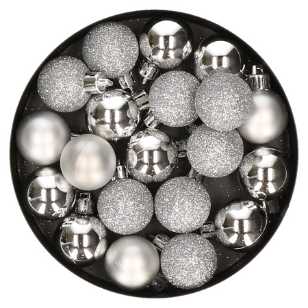 60x pcs small silver christmas baubles 3 cm plastic matte/shiny/glitter