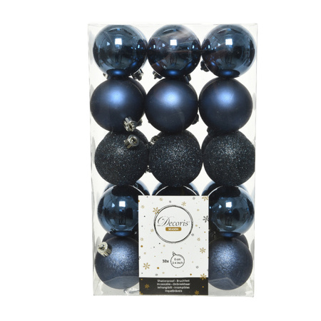 60x stuks kunststof kerstballen donkerblauw (night blue) 6 cm glans/mat/glitter