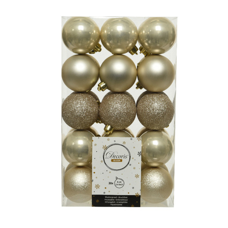60x stuks kunststof kerstballen licht parel/champagne 6 cm glans/mat/glitter