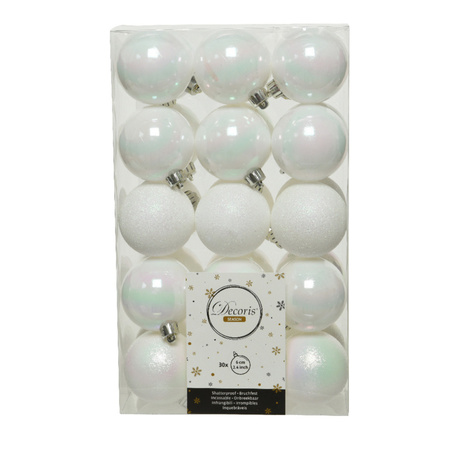 60x stuks kunststof kerstballen parelmoer wit (iris) 6 cm glans/mat/glitter