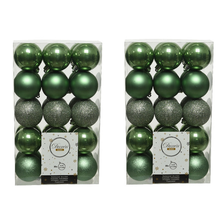 60x stuks kunststof kerstballen salie groen (sage) 6 cm glans/mat/glitter