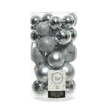 60x Silver Christmas baubles 4-5-6 cm plastic matte/shiny/glitte