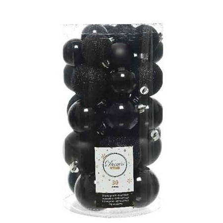 60x Zwarte kerstballen 4 - 5 - 6 cm kunststof mat/glans/glitter