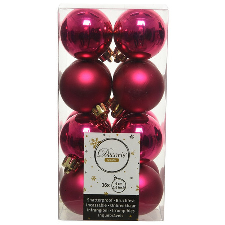 64x Berry pink Christmas small baubles 4 cm plastic matte/shiny