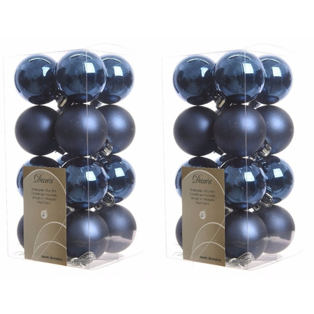 64x Donkerblauwe kerstballen 4 cm kunststof mat/glans