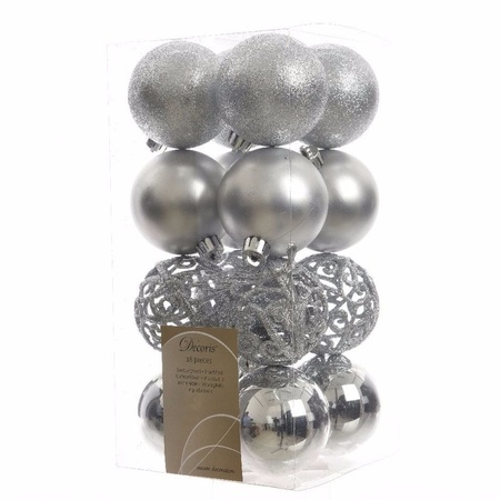 64x Zilveren kerstballen 6 cm kunststof mix