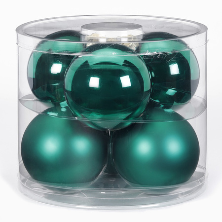 6x Dark green glass Christmas baubles 10 cm shiny and matte