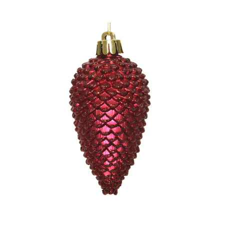 6x Dark red pinecones Christmas baubles 8 cm plastic glitter
