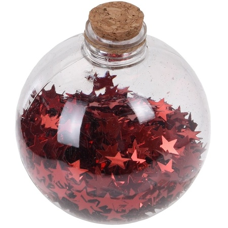 6x Bottle Christmas baubles red stars 8 cm plastic