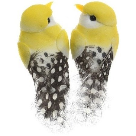 6x Gele vogels decoraties 6 cm op draad