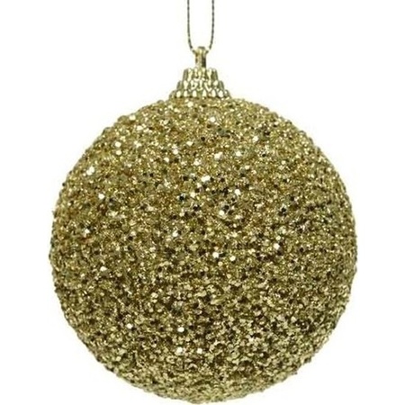 6x Gold glitter beads Christmas baubles 8 cm plastic
