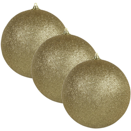 6x Gouden grote kerstballen met glitter kunststof 13,5 cm