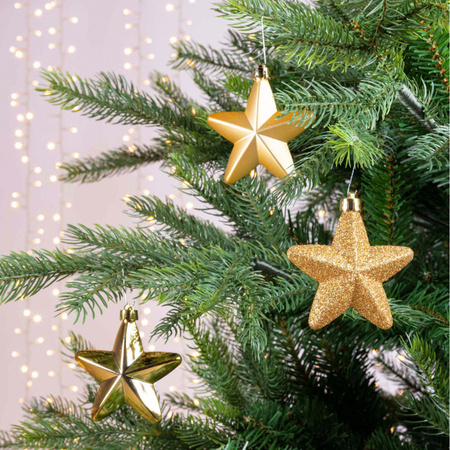 6x Gouden sterren kerstballen 7 cm kunststof glans/mat/glitter