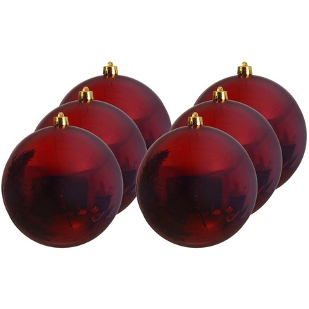 6x Large christmas baubles dark red 14 cm