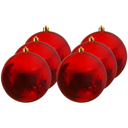 6x Large christmas baubles red 14 cm