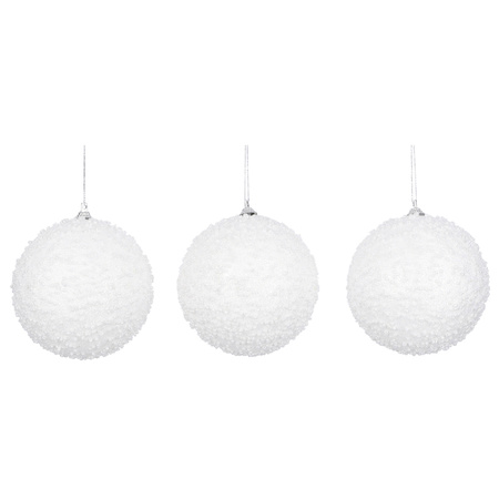 6x Grote luxe witte sneeuw kerstballen van foam 10 cm