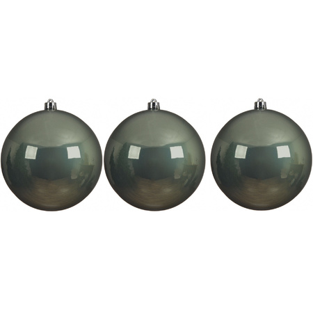 6x Grote salie groene kerstballen van 14 cm glans van kunststof