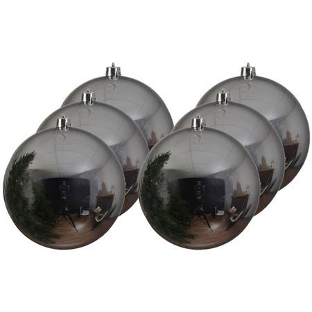 6x Grote zilveren kerstballen van 20 cm glans van kunststof