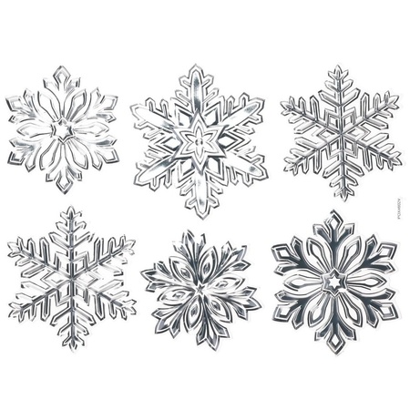 6x Christmas window decorations silver