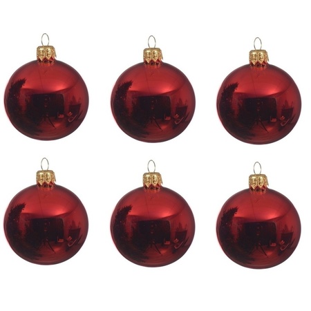 24 Stuks glazen Kerstballen pakket kerst rood 6 cm