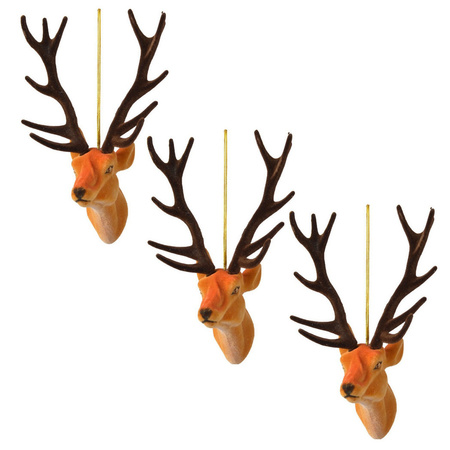 6x Kerstboomhangers bruine herten 13 cm kerstversiering