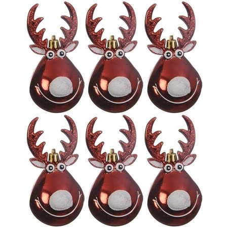 6x Kersthangers figuurtjes rendier Rudolph kerst rood 11 cm