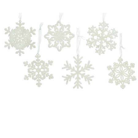 6x Kersthangers/kerstornamenten witte sneeuwvlokken 10 cm