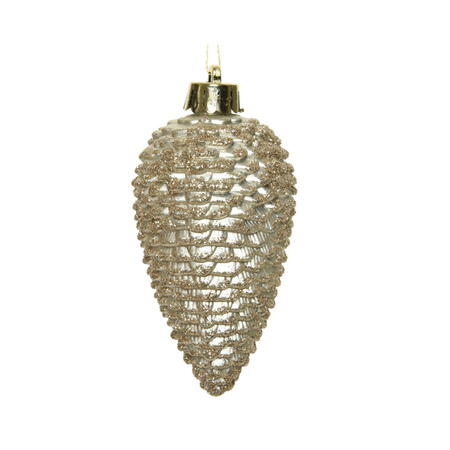 6x Light pearl/champagne pinecones Christmas baubles 8 cm plasti