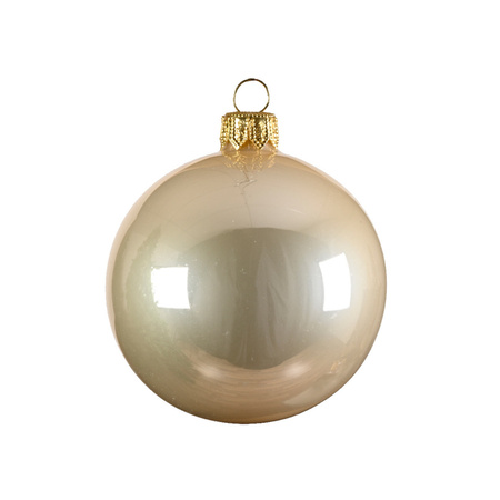 6x Light pearl/champagne glass Christmas baubles 6 cm shiny