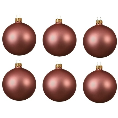 6x Old/dusty pink glass Christmas baubles 8 cm matte