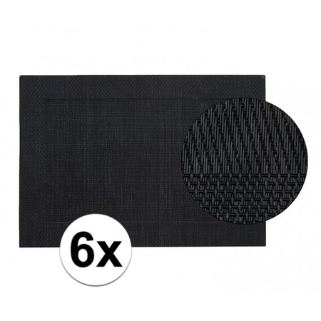 6x Placemat braided black 45 x 30 cm