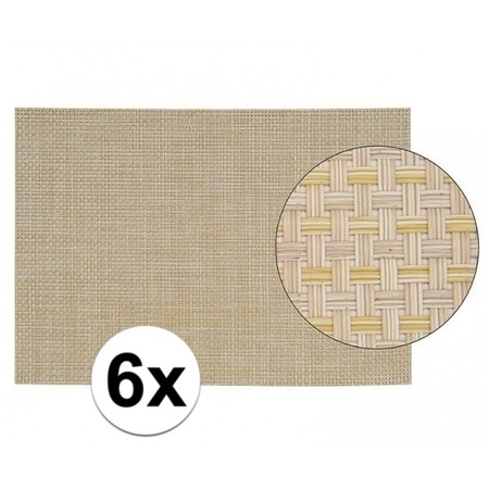6x Placemats with woven beige prints 45 cm