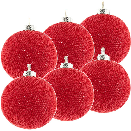 6x Red Cotton Balls christmasballs 6,5 cm christmastree decoration