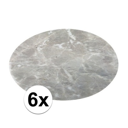 6x round placemat marble grey 38 cm