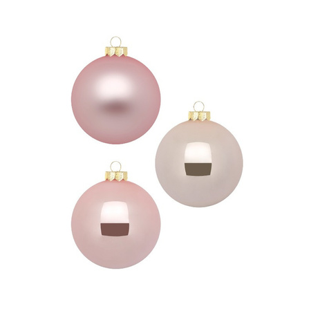 6x pcs glass christmas baubles pearl pink 10 cm shiny and matte