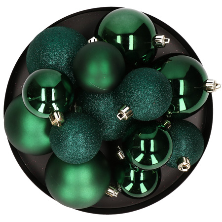 6x stuks kerstballen 8 cm donkergroen kunststof mat/glans/glitter
