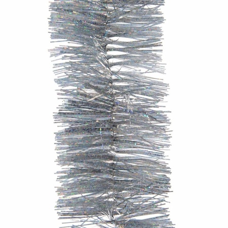 6x Silver glitter Christmas tree foil garland 270 cm decoration
