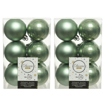 72x Salie groene kerstballen 6 cm kunststof mat/glans