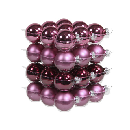 72x stuks glazen kerstballen cherry roze (heather) 4 cm mat/glans