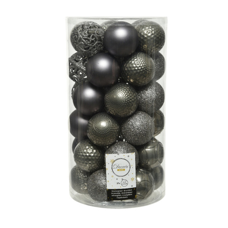 74x stuks kunststof kerstballen antraciet (warm grey) 6 cm mat/glans/glitter