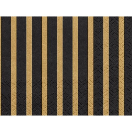 80x Zwart/goud gestreepte servetten 33 x 33 cm