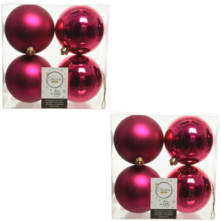 8x Bessen roze kerstballen 10 cm kunststof mat/glans