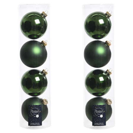 8x Dark green glass Christmas baubles 10 cm shiny and matte