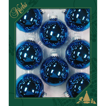8x Hawaii blauwe glazen kerstballen glans 7 cm kerstboomversiering